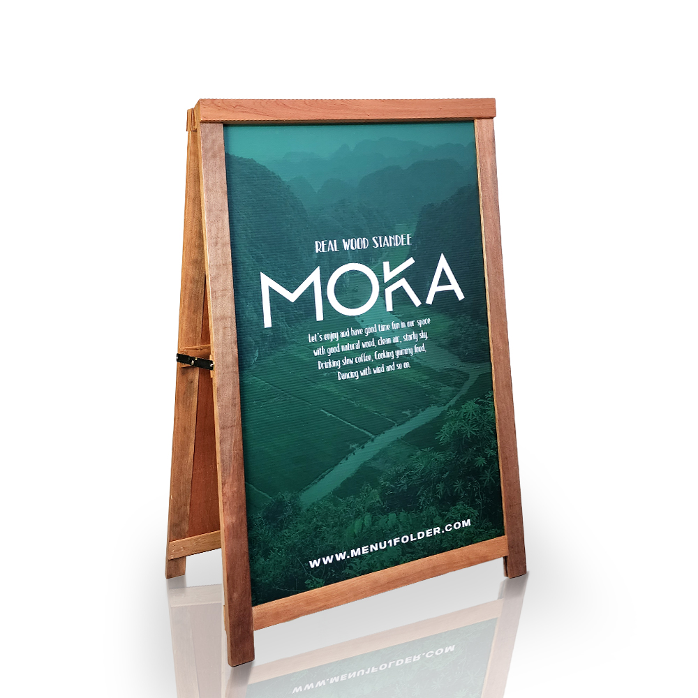 ป้ายไม้ตั้งหน้าร้าน A-Stand MOKA