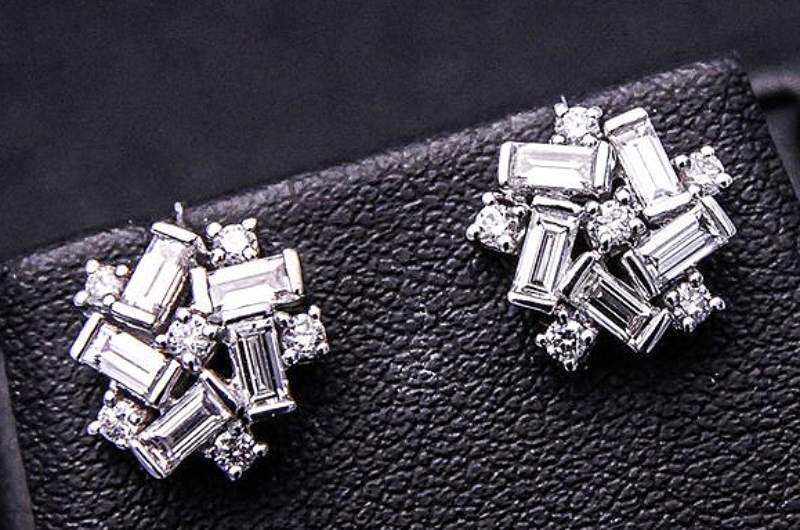 ต่างหูเพชร ต่างหูระย้า ต่างหูยาว ต่างหู earrings ต่างหูเจ้าสาว  ต่างหูเพชรสี่เหลี่ยม