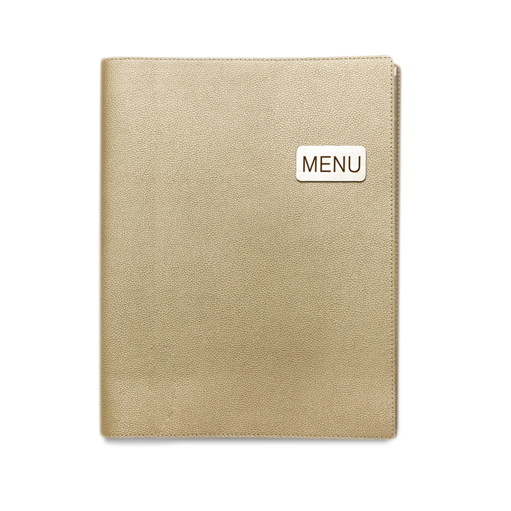 แฟ้มเมนูปกหนัง สีทอง สันอะคริลิก